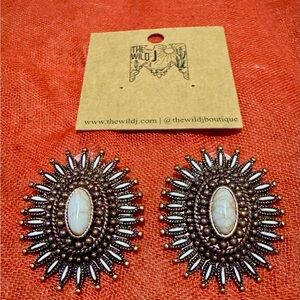 Brown and White Statement Earrings